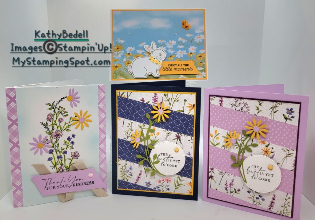 We will create three cards featuring the Saleabration DSP Dainty Flowers along with the stamp set Dainty Delight!